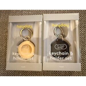 Heyday Silicone Apple Airtag Holder & Keychain x 2 - Yellow & Black w/ Carbiner